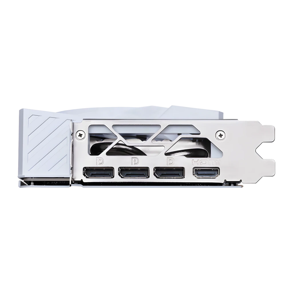 MSI GeForce RTX 5070 Ti Gaming Trio OC 16GB blanche, panneau E/S: 3 ports DisplayPort et 1 HDMI sur équerre métallique