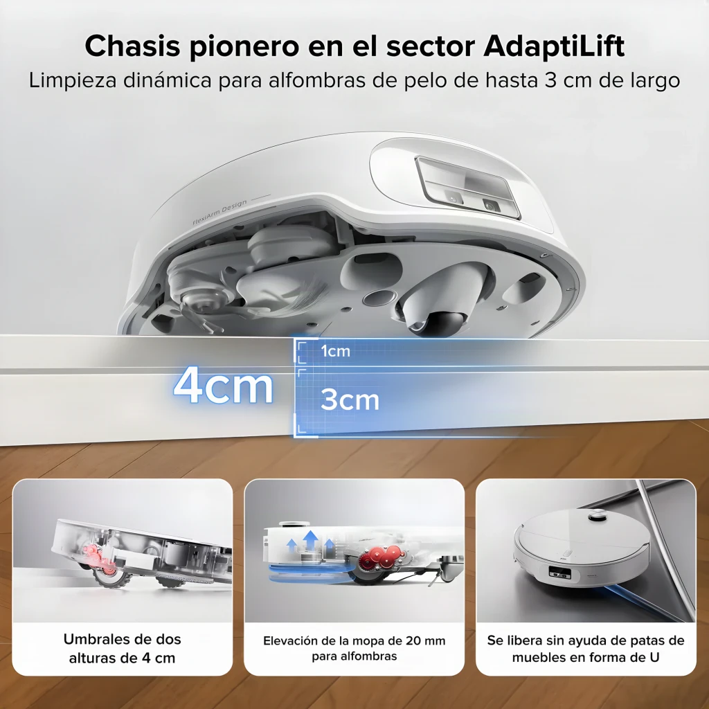 Roborock Qrevo Curv Blanco, vista frontal: robot aspirador acoplado en base de autovaciado con logo visible - Ítem11
