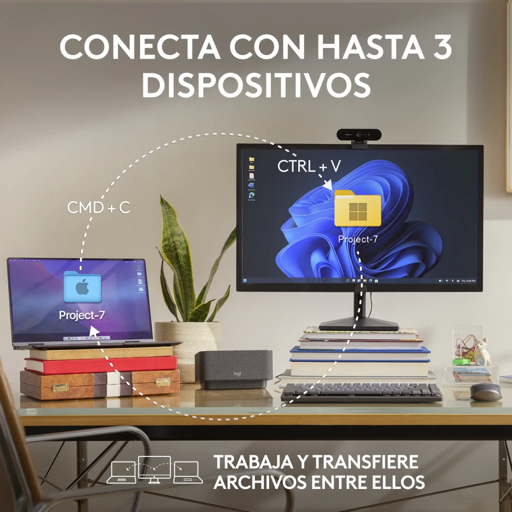 Logitech Rato MX Anywhere 3S Grafite, vista superior: roda metálica, botão central e LED verde aceso - Item9