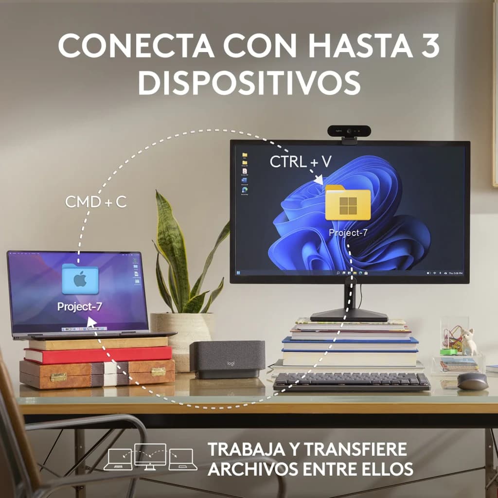 Logitech Rato MX Anywhere 3S Grafite, lifestyle: conectividade multidispositivo entre Mac e PC em secretária