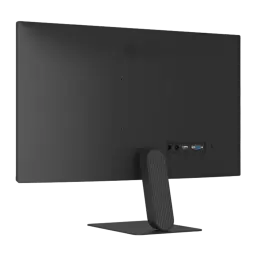 LG Monitor 27U411B-B 27 polegadas Full HD preto, vista traseira em ângulo: painel posterior, suporte estriado e portas em