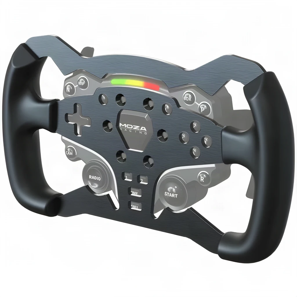 Moza Racing RS032 Noir, vue avant: volant sim racing avec panneau de boutons, D-pad, LEDs RGB et logo central - Ítem10
