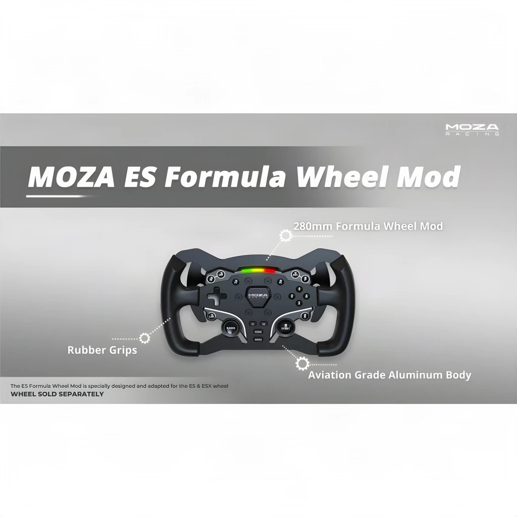 Moza Racing RS032 Noir, vue avant: volant sim racing avec panneau de boutons, D-pad, LEDs RGB et logo central - Ítem12