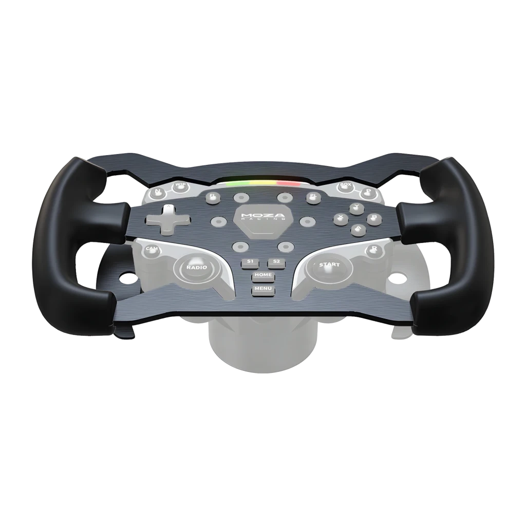 Moza Racing RS032 Noir, vue avant: volant sim racing avec panneau de boutons, D-pad, LEDs RGB et logo central - Ítem1