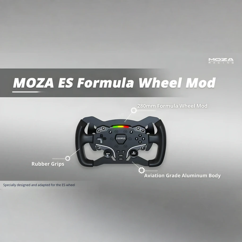 Moza Racing RS032 Noir, vue avant: volant sim racing avec panneau de boutons, D-pad, LEDs RGB et logo central - Ítem5
