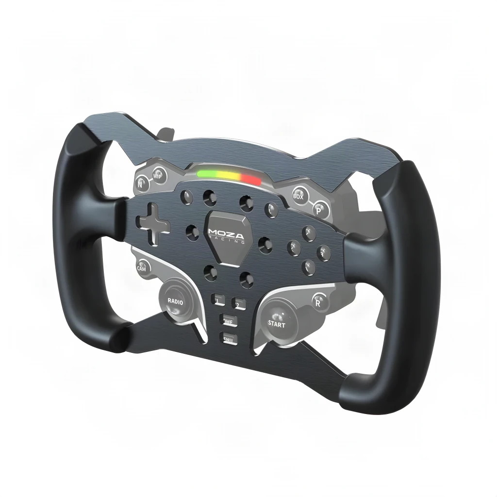 Moza Racing RS032 Noir, vue avant: volant sim racing avec panneau de boutons, D-pad, LEDs RGB et logo central - Ítem7