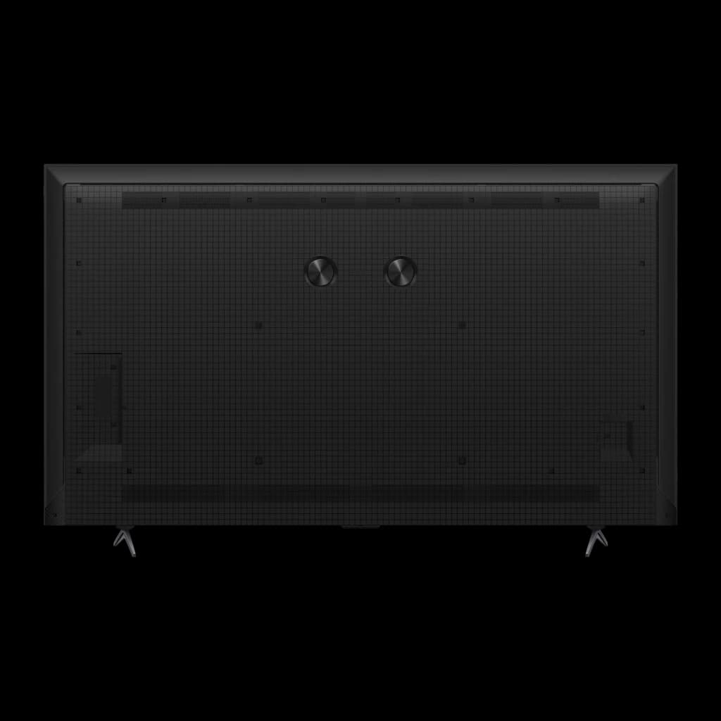 TCL 85P8L 85 polegadas 4K Mini LED Google TV preto, vista traseira: painel posterior com textura de grade, pontos VESA e pés