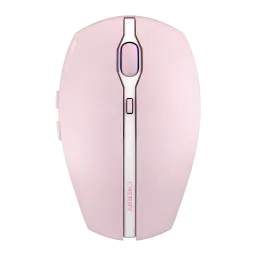 Cherry Ratón Gentix BT Blossom, vista superior: rueda iluminada azul, franja blanca central y logo Cherry