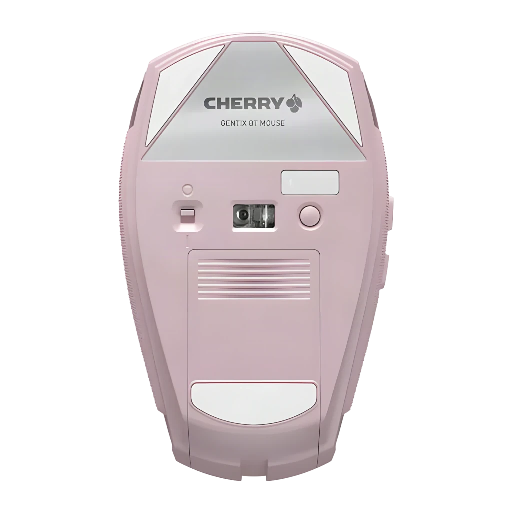 Cherry Ratón Gentix BT Blossom, vista superior: rueda iluminada azul, franja blanca central y logo Cherry - Ítem4