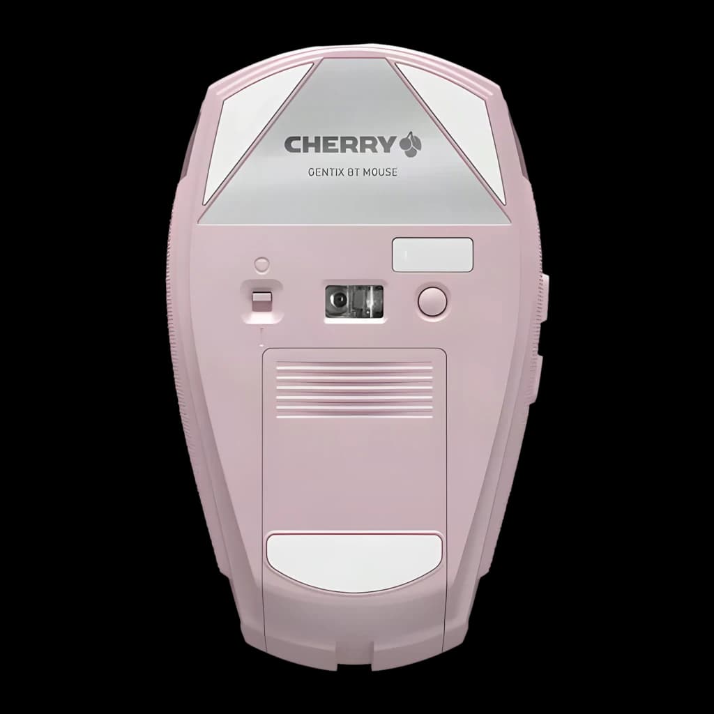 Cherry Ratón Gentix BT Blossom, vista inferior: sensor óptico, interruptor de encendido y compartimento de batería