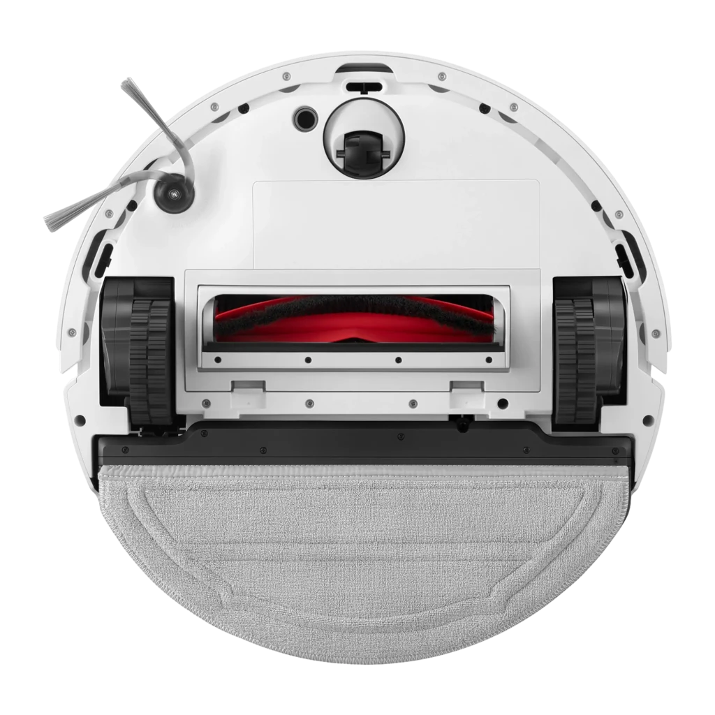 Roborock Q10 VF Blanco, vista lateral izquierda: sensor LiDAR central, depósito negro trasero y cepillo lateral - Ítem2