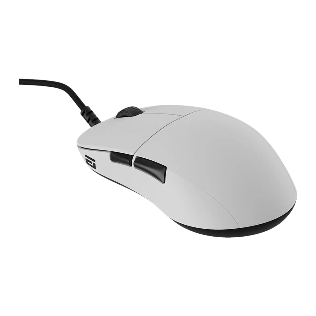 Endgame Gear XM2 8k Blanc, vue supérieure en angle: corps blanc, molette et boutons latéraux noirs, logo et câble tressé - Ítem2