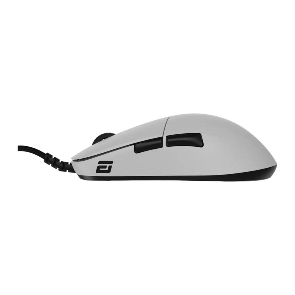 Endgame Gear XM2 8k Blanc, vue supérieure en angle: corps blanc, molette et boutons latéraux noirs, logo et câble tressé - Ítem3