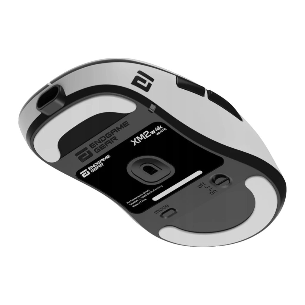 Endgame Gear XM2w 4K Wireless blanc, vue inférieure: capteur optique, patins et logo Endgame Gear sur la base - Ítem1
