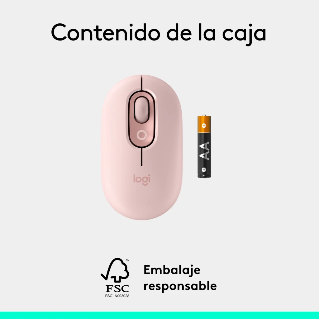 Logitech Rato POP Mouse Rosa, vista lateral: perfil compacto com roda de scroll e logótipo Logitech visíveis - Item3