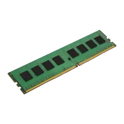 Kingston ValueRAM 16GB noir vert, vue isométrique frontale: PCB vert avec puces noires et connecteur doré, sans étiquette