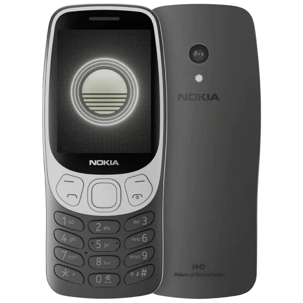 Nokia 3210 2G TA-1618 Preto com corpo fosco, tela compacta, câmera traseira simples e teclas físicas grandes em layout numérico clássico