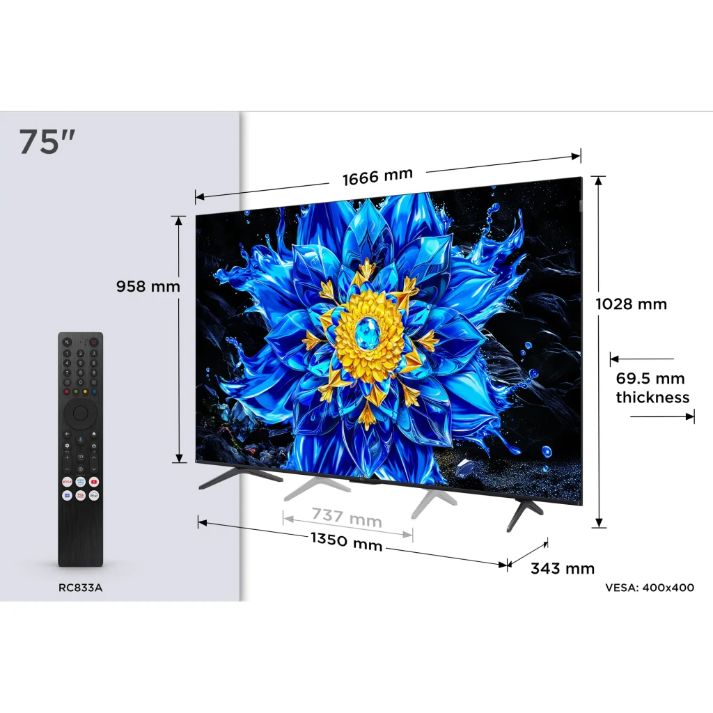 TCL Televisor 75P8L 75 pulgadas 4K Ultra HD Mini LED Google TV 144 Hz Negro - vista principal - Ítem3