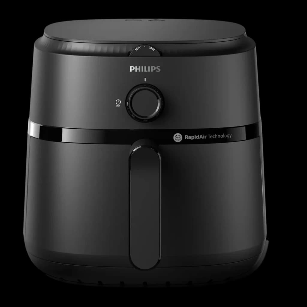 Philips Airfryer Serie 1000 NA130/00 6,2 l Negro, vista frontal: mando giratorio, logo RapidAir Technology y asa de cajón