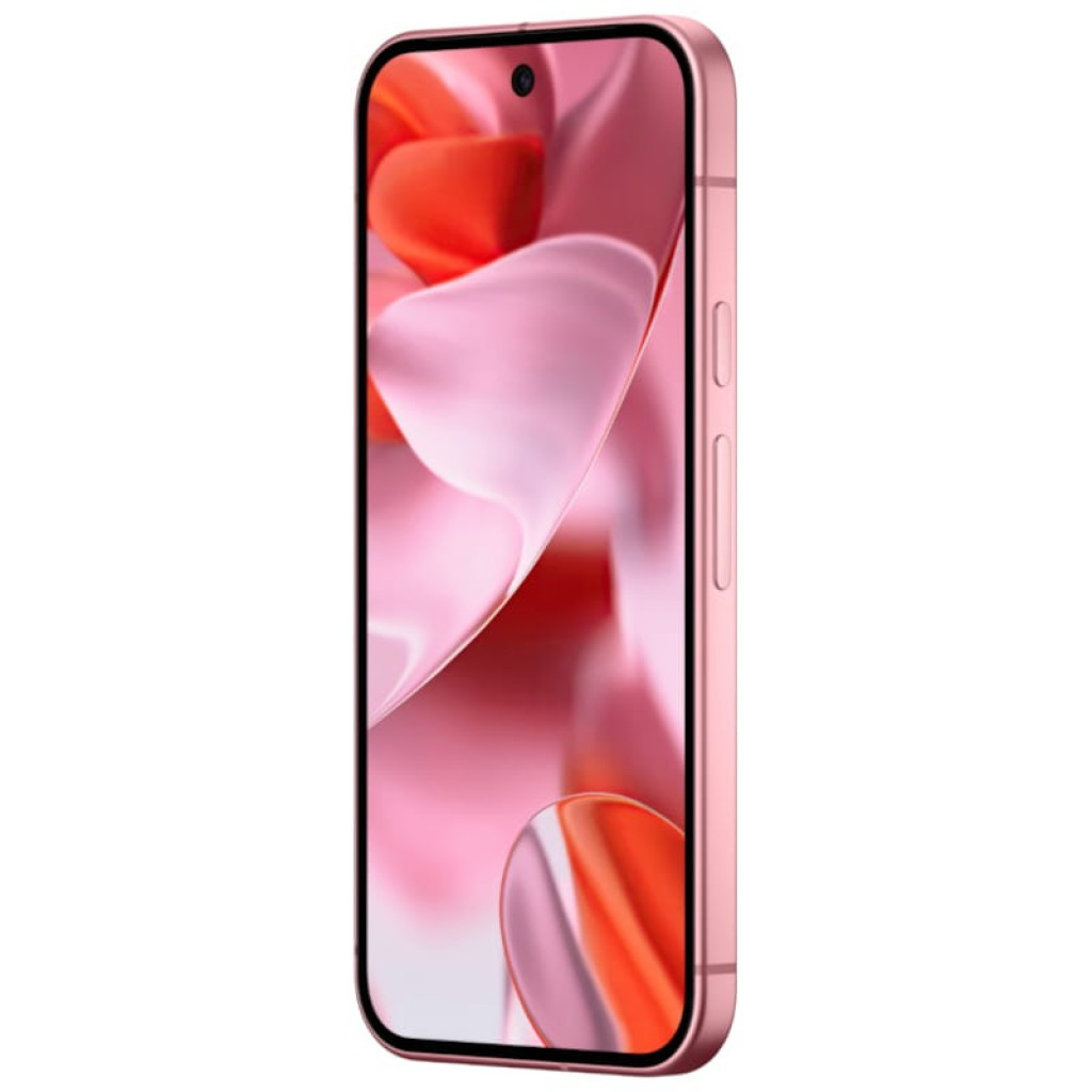 Google Pixel 9 5G 256 Go Rose reconditionné excellent état, écran bord à bord avec poinçon central, bords fins et cadre aluminium rose satiné