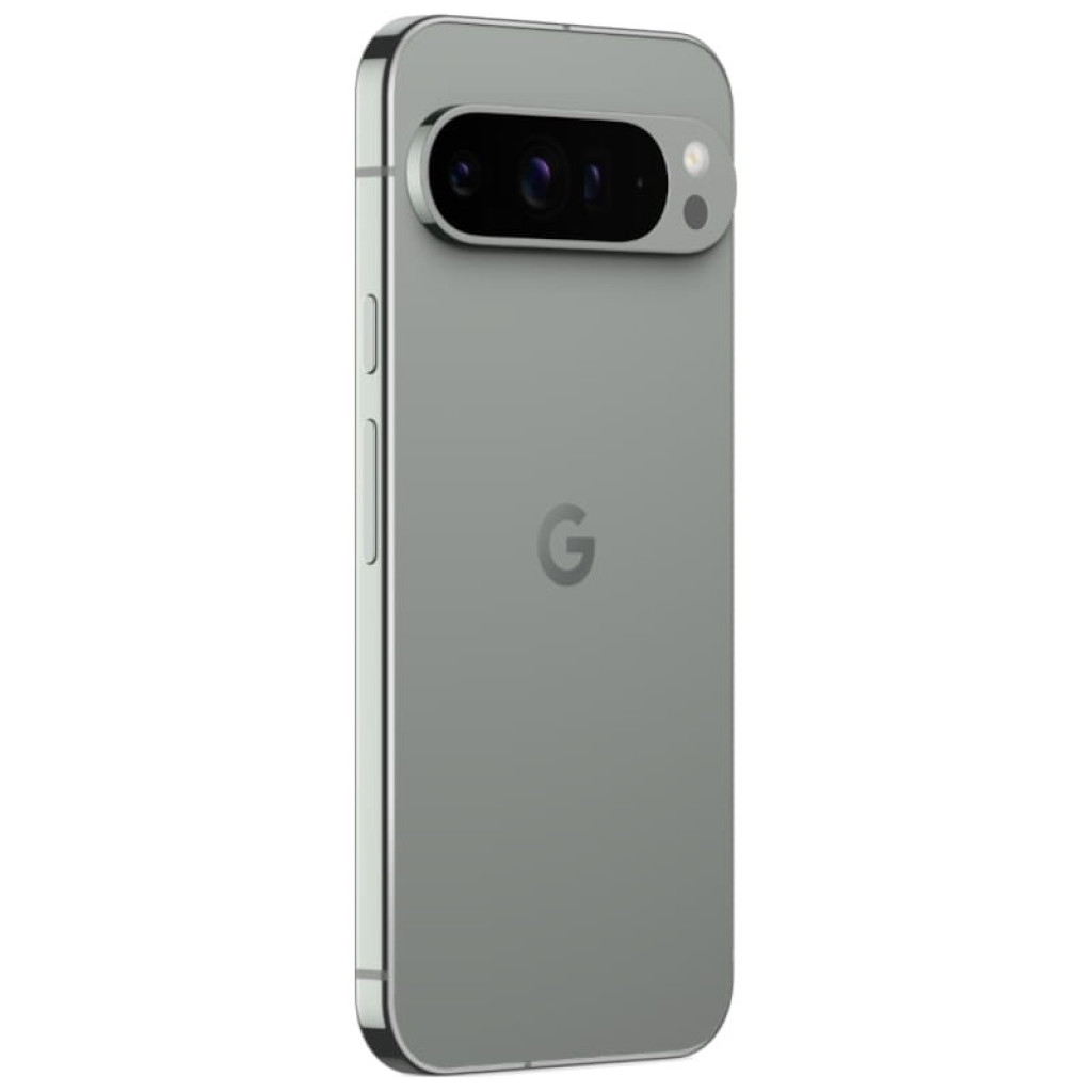 Google Pixel 9 Pro XL 5G verde liquen renovado excelente, trasera mate con logo G y módulo de cámara horizontal triple con flash, bordes rectos premium