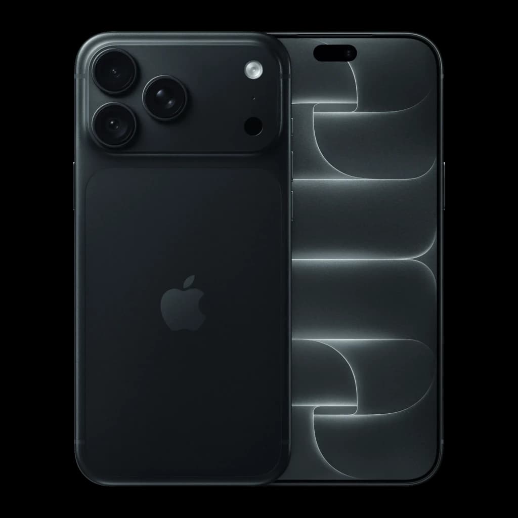 iPhone 18 Pro 1To Black élégant, dos en verre noir mat, triple capteur pro, écran OLED 6,3 pouces 120Hz bord à bord avec poinçon double en haut
