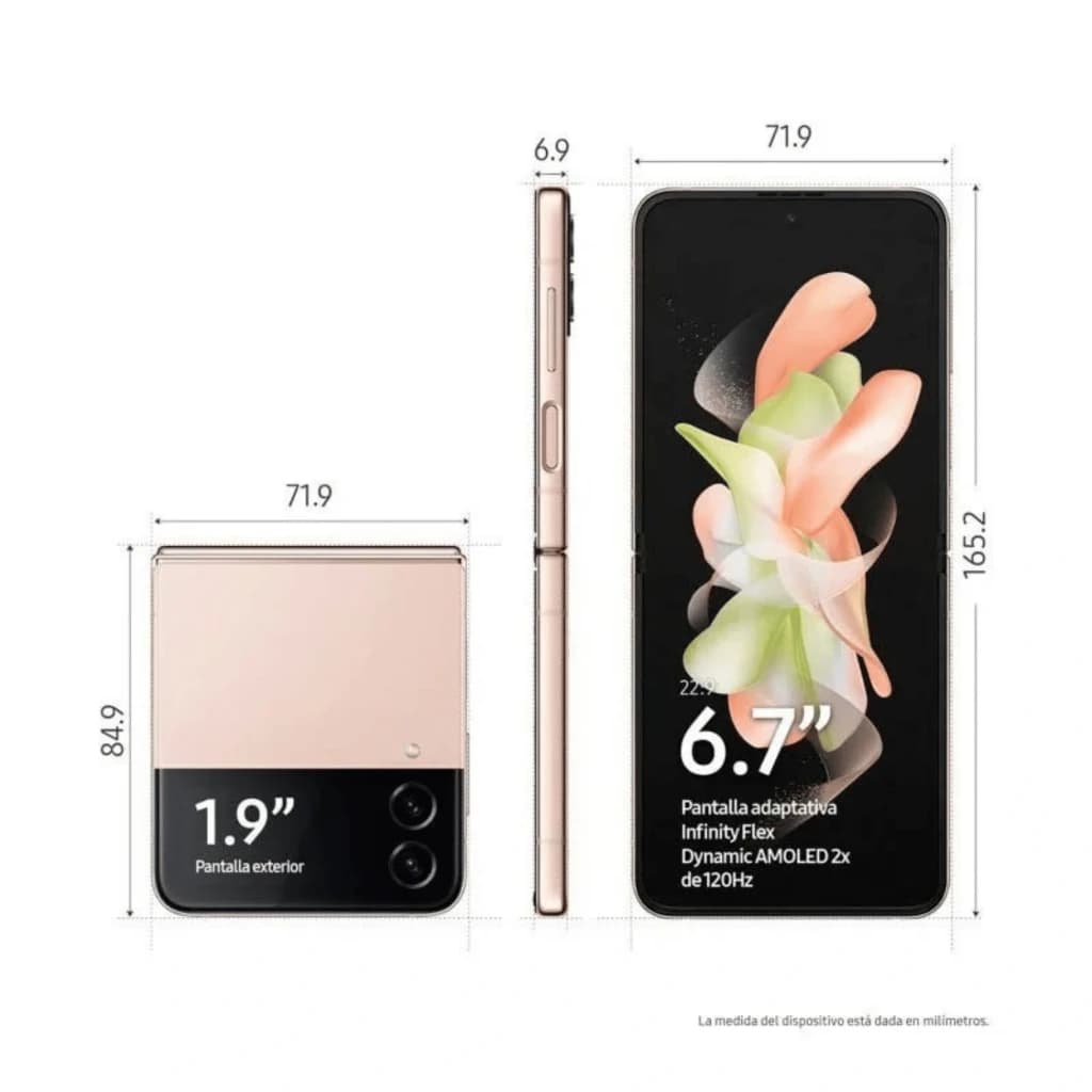 Samsung Galaxy Z Flip4 5G rosa, dobrável, tela externa 1.9 pol e interna 6.7 pol Dynamic AMOLED 120Hz, câmeras duplas, usado em bom estado