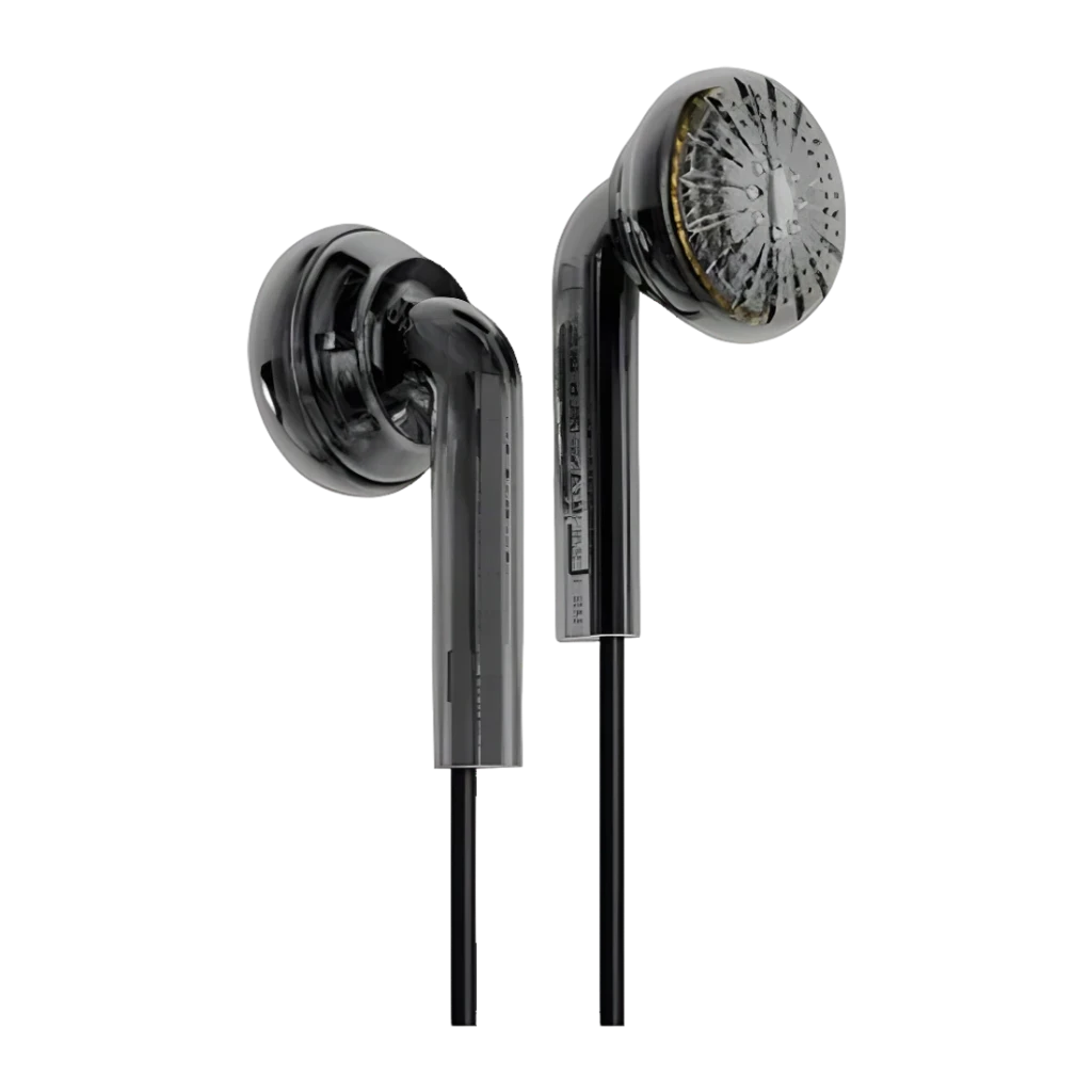 Auriculares Moondrop Nice Buds In-Ear con diseño earbud, carcasa transparente ahumada, rejilla metálica frontal y cable negro con conector jack 3,5 mm