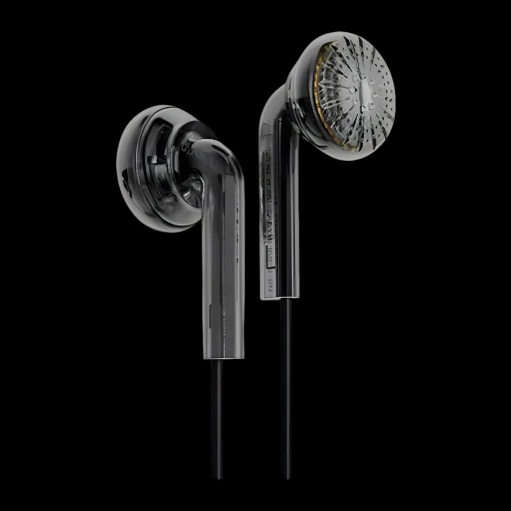 Auriculares Moondrop Nice Buds In-Ear con diseño earbud, carcasa transparente ahumada, rejilla metálica frontal y cable negro con conector jack 3,5 mm