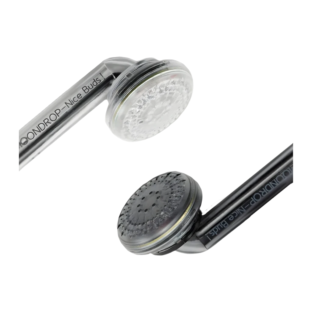 Auriculares Moondrop Nice Buds In-Ear con conector 3,5 mm, carcasa metálica plateada, rejillas circulares texturizadas y diseño ligero tipo earbud