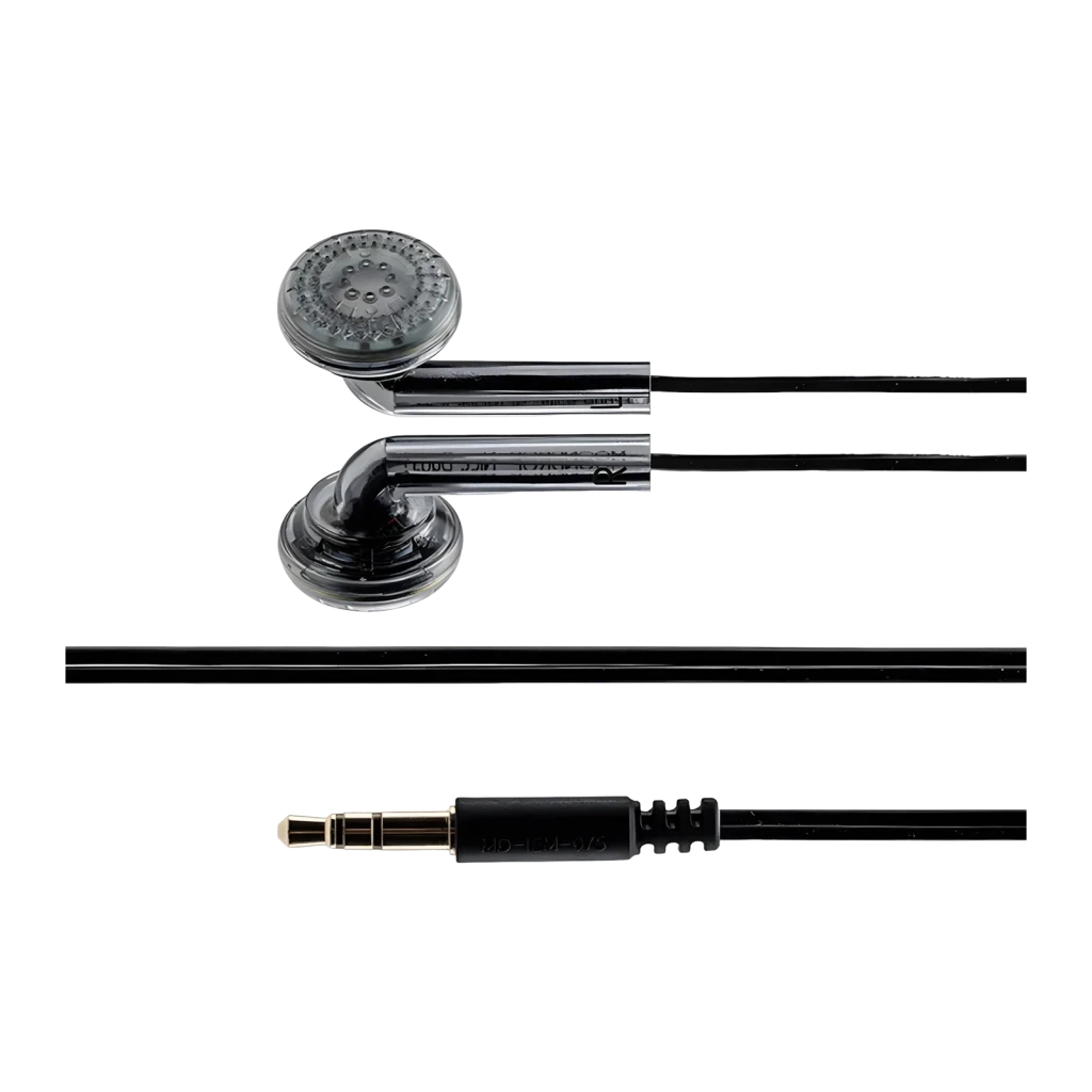 Auriculares Moondrop Nice Buds In-Ear tipo earbud, carcasa transparente gris, rejillas metálicas, cable negro fino y conector jack 3,5 mm dorado con aro negro