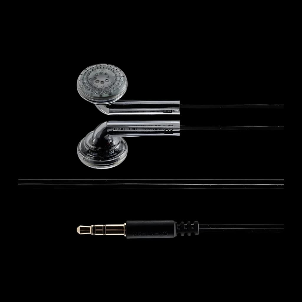Auriculares Moondrop Nice Buds In-Ear tipo earbud, carcasa transparente gris, rejillas metálicas, cable negro fino y conector jack 3,5 mm dorado con aro negro