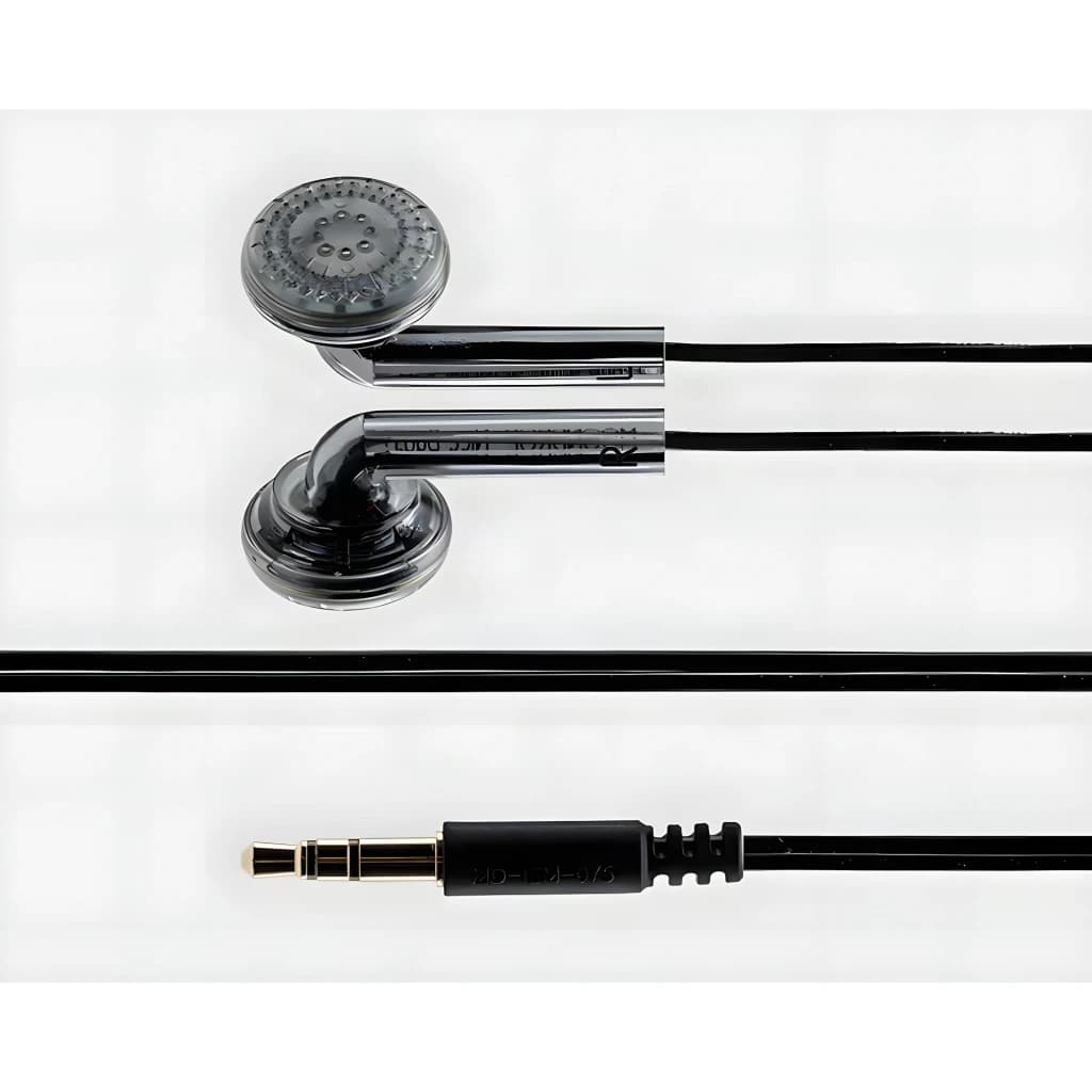 Auriculares Moondrop Nice Buds con cápsulas transparentes, rejilla frontal plateada y cable negro fino. Conector jack 3,5 mm dorado y recto.