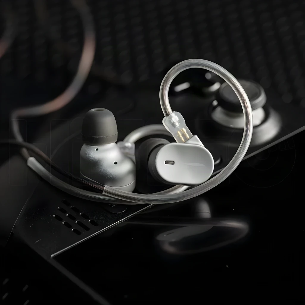 Auriculares IEM Moondrop CHU 3 In-Ear Jack 3,5mm Without mic em alumínio cinza, formato ergonômico, ponteiras de silicone e cabo transparente destacável