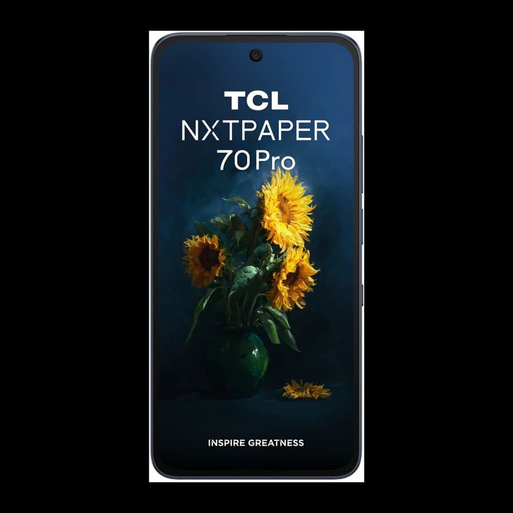 TCL NXTPAPER 70 Pro 5G bleu Stellar avec écran 6,9 pouces NXTPAPER 4.0, bordures fines, poinçon central et fond d’écran tournesols lumineux