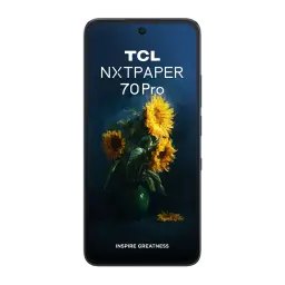 TCL NXTPAPER 70 Pro 5G bleu Stellar avec écran 6,9 pouces NXTPAPER 4.0, bordures fines, poinçon central et fond d’écran tournesols lumineux