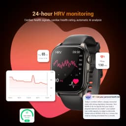 Blackview R70 Preto com tela colorida e pulseira de silicone; mostrador HRV 24h, batimentos e SpO2 em gráficos, botões laterais e case metálico elegante