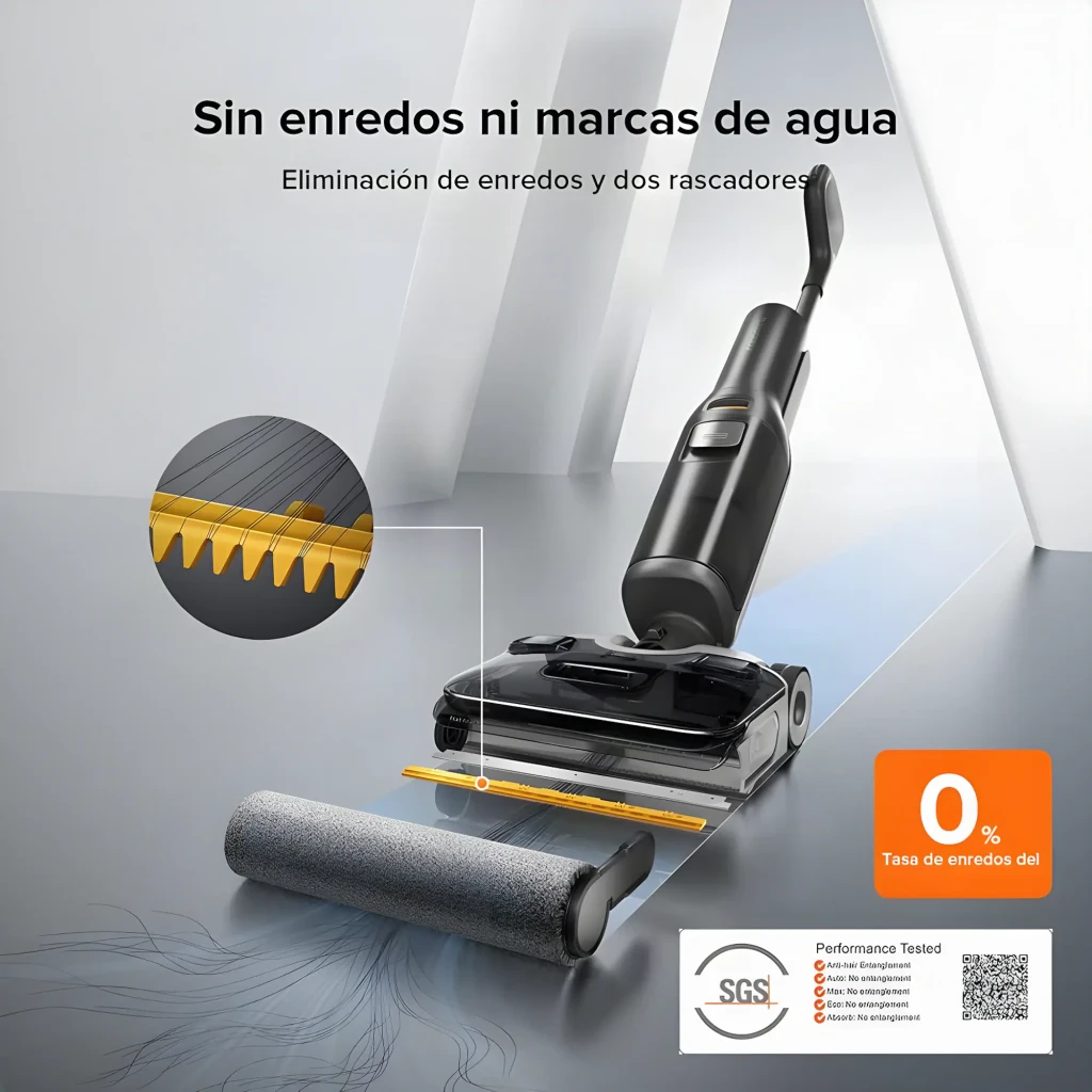 Roborock F25 ACE Combo 4Ah negro, vista lateral: aspiradora en base de autolavado junto a accesorio en seco - Ítem4