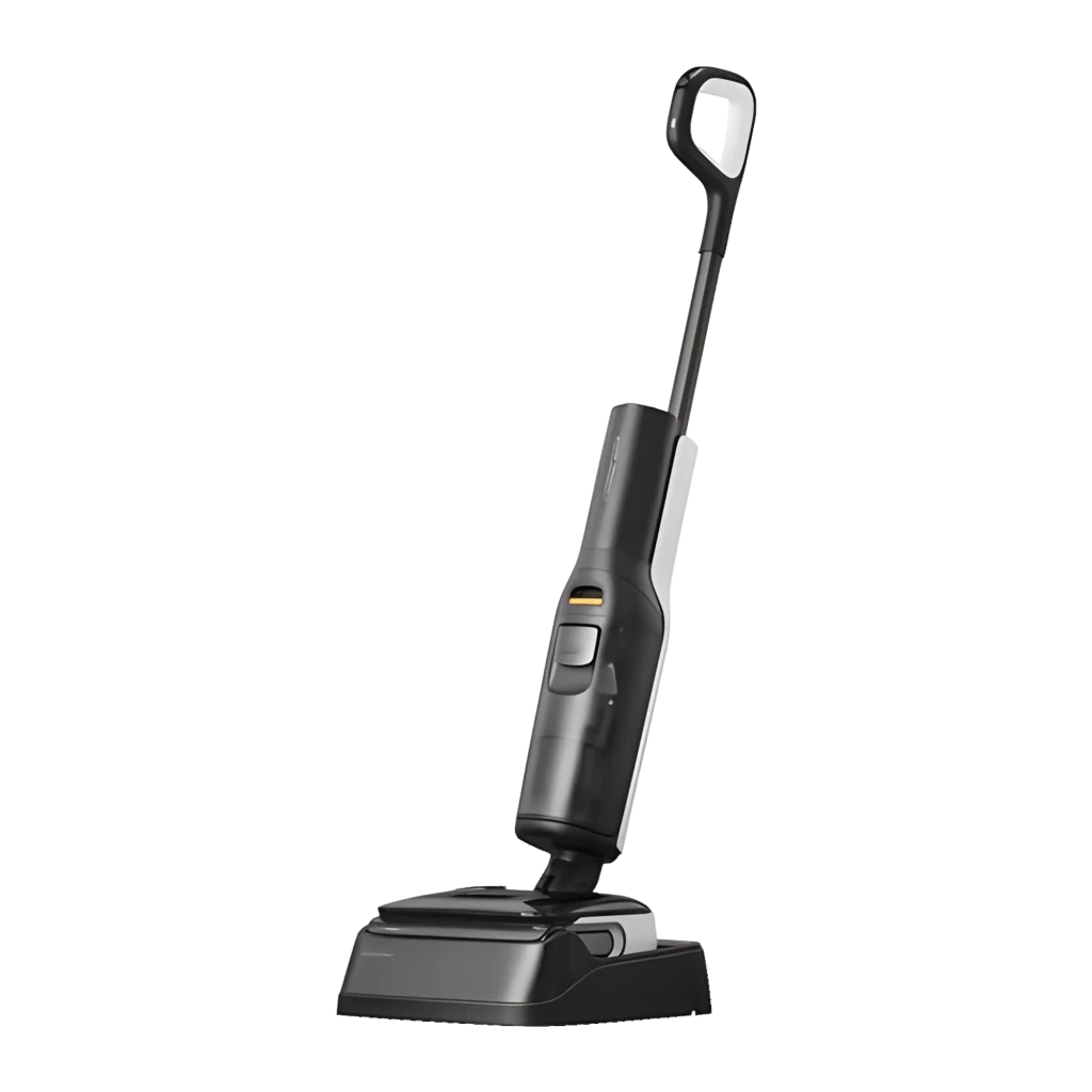 Roborock F25 ACE Combo 4Ah negro, vista lateral: aspiradora en base de autolavado junto a accesorio en seco - Ítem5