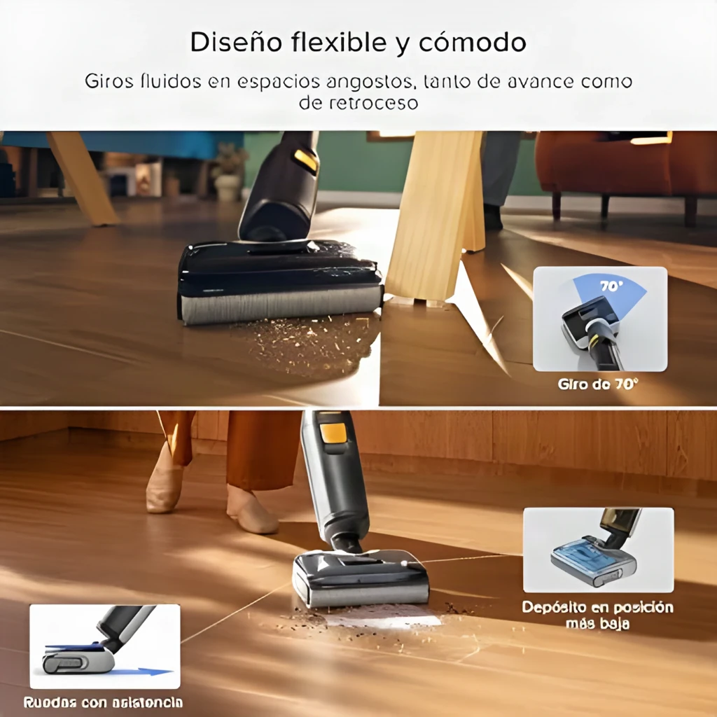 Roborock F25 ACE Combo 4Ah negro, vista lateral: aspiradora en base de autolavado junto a accesorio en seco - Ítem6