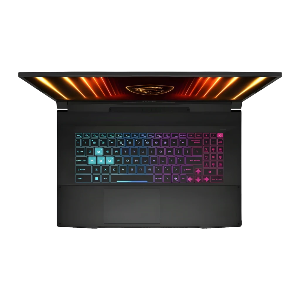 MSI Portatil 17-221XES 1TB negro, vista frontal: pantalla con logo dragón y teclado RGB multicolor - Ítem3