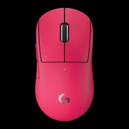 Logitech G Pro X Superlight 2 rosa, vista superior: cuerpo liso, rueda negra central y logo G plateado
