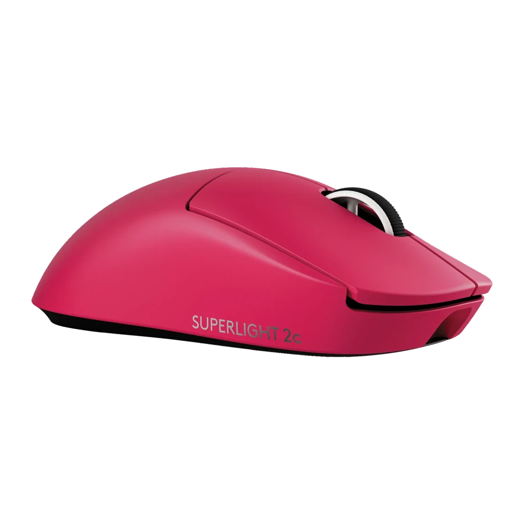 Logitech G Pro X Superlight 2 rosa, vista superior: cuerpo liso, rueda negra central y logo G plateado - Ítem1