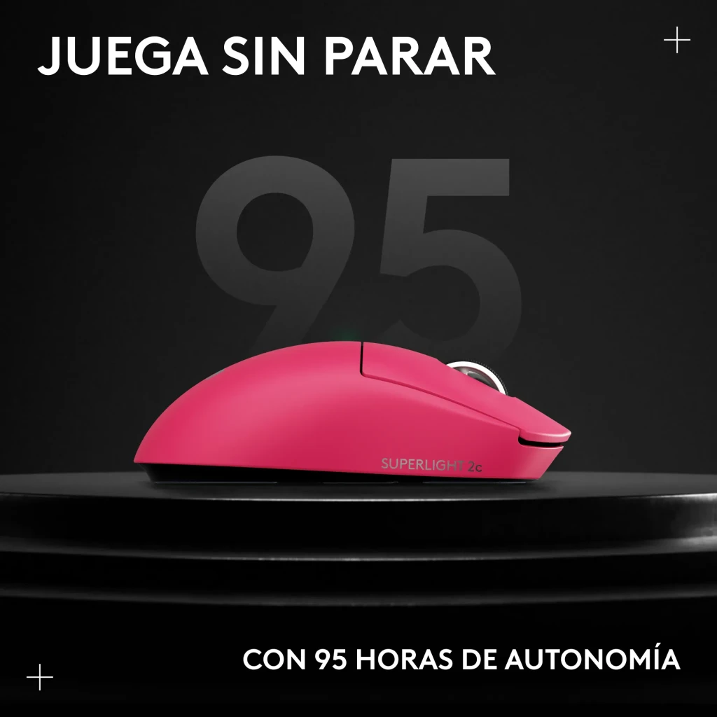 Logitech G Pro X Superlight 2 rosa, vista superior: cuerpo liso, rueda negra central y logo G plateado - Ítem3