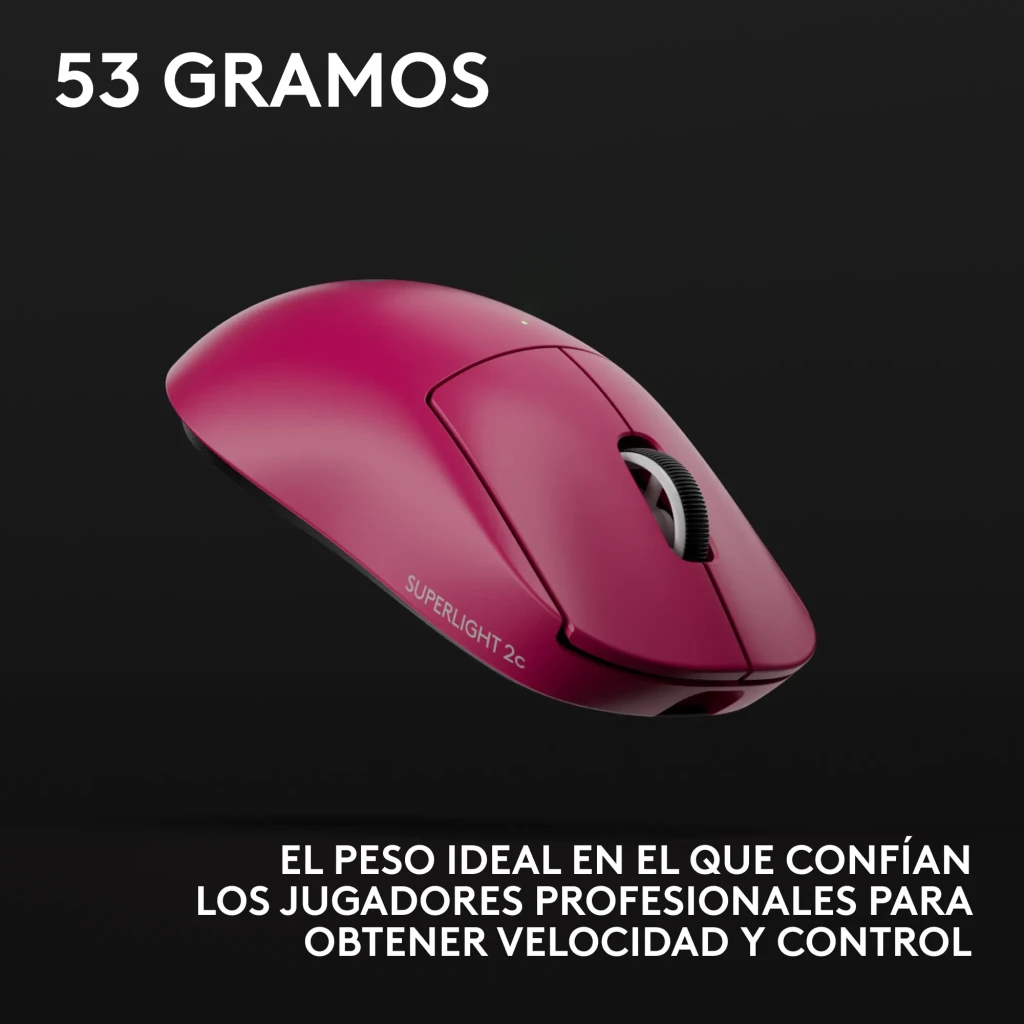 Logitech G Pro X Superlight 2 rosa, vista superior: cuerpo liso, rueda negra central y logo G plateado - Ítem4