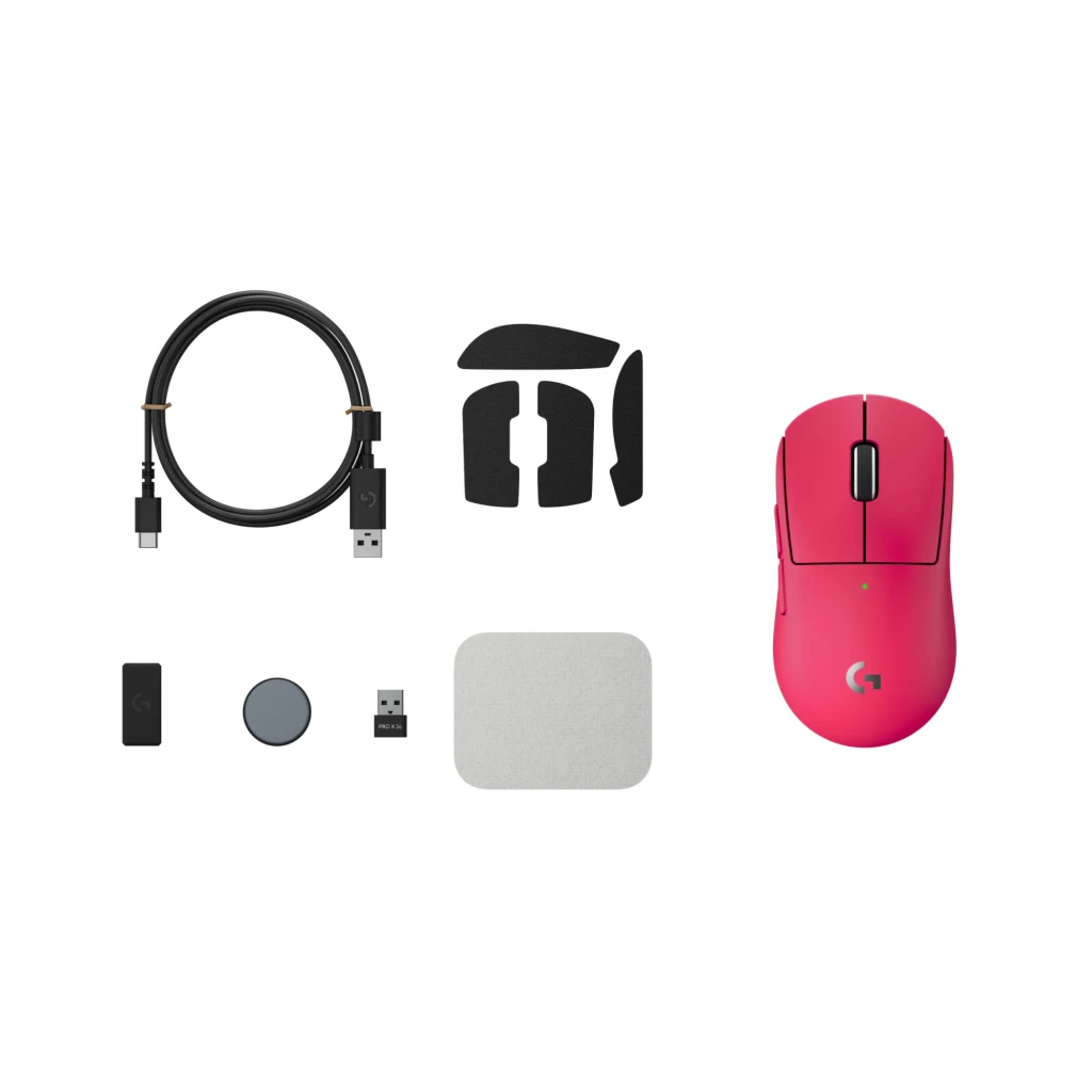Logitech G Pro X Superlight 2 rosa, vista superior: cuerpo liso, rueda negra central y logo G plateado - Ítem6