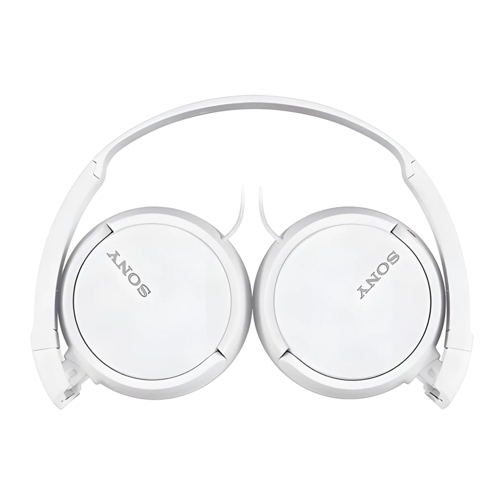 Sony Auriculares MDR-ZX110 Blanco, vista frontal plegado: diadema y dos almohadillas con logo Sony visibles