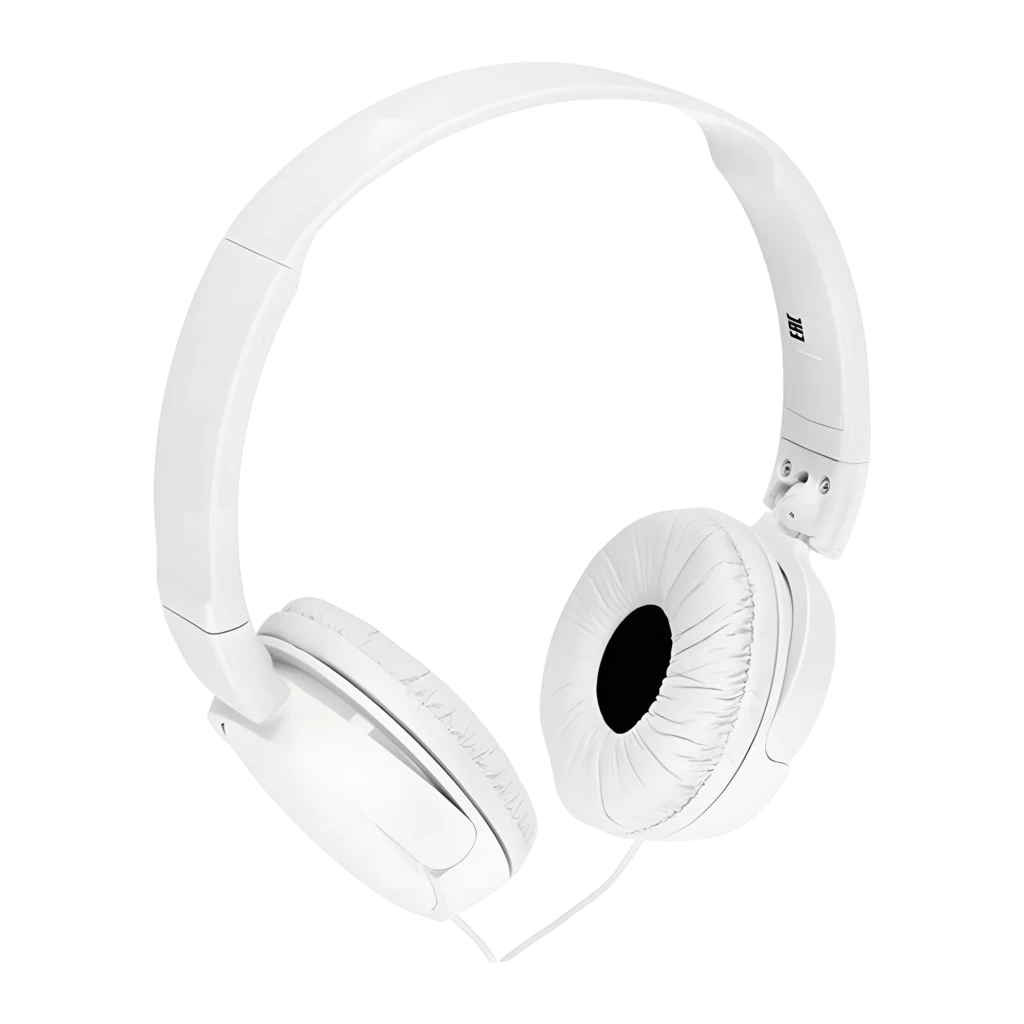 Sony Auriculares MDR-ZX110 Blanco, vista lateral: diadema, almohadillas y mecanismo plegable en blanco brillante