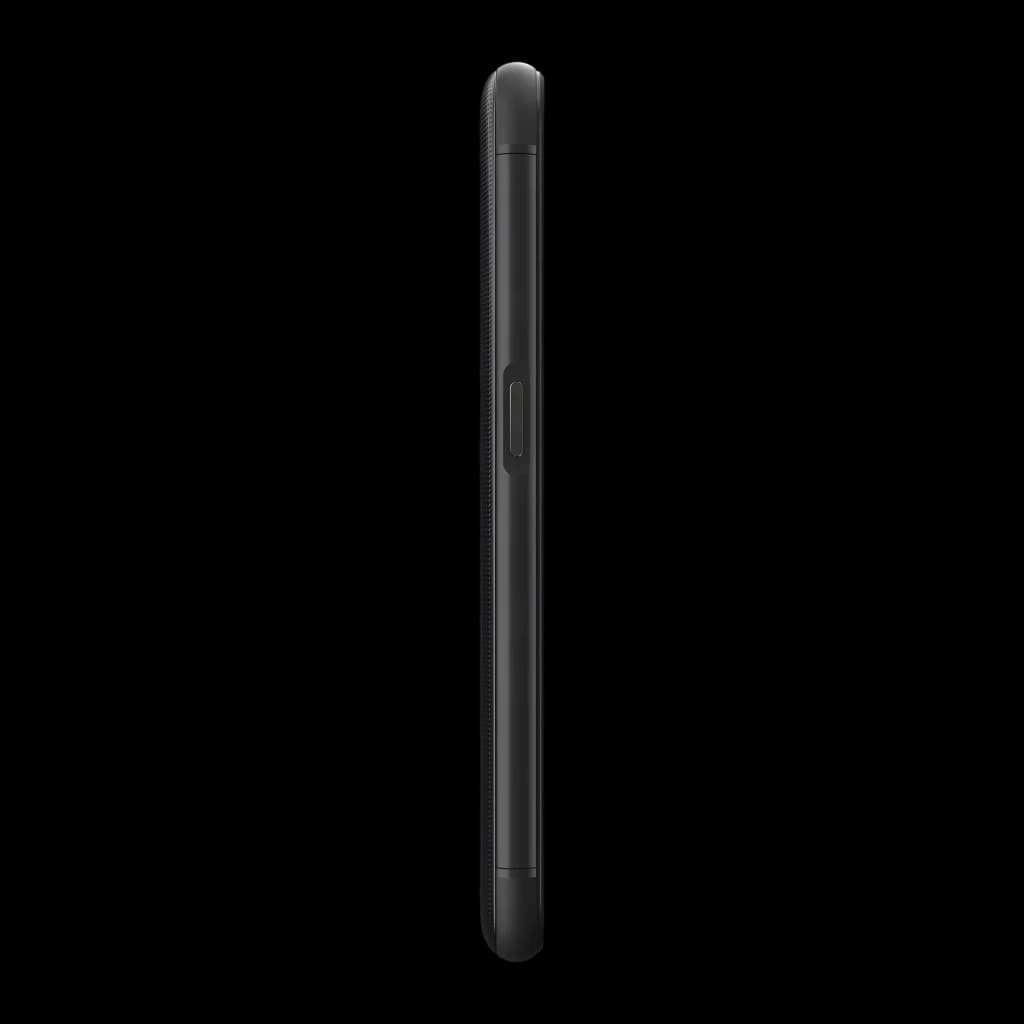 Gigaset GX6 Pro 128GB negro, vista lateral: perfil izquierdo con botón y textura rugosa del marco