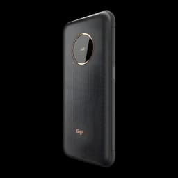 Gigaset GX6 Pro 128GB negro, vista trasera en ángulo: módulo de cámaras circular con aro dorado y textura reticulada (2)